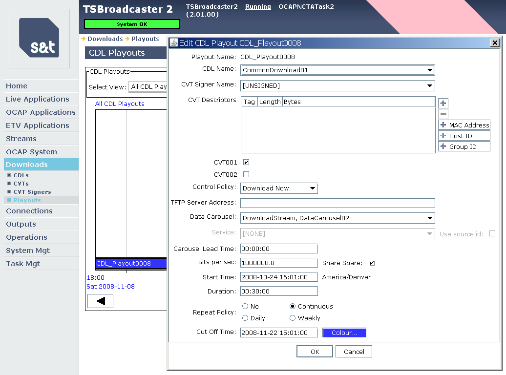 Editing panel for Common Download Playouts